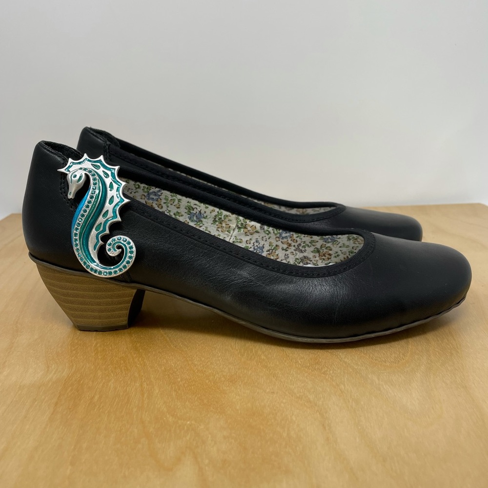 Rieker Antistress Black Leather Heels Size 38